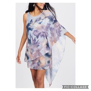 Badgley Mischka for Le Tote Asymmetrical Layered Dress one shoulder Size XS